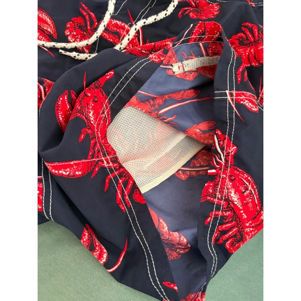 Tommy Hilfiger Mens Navy Blue Lobster Print Swim Trunks Board Shorts Size Medium